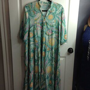 Lovika Paris, Bohemian Maxi Dress; Paisley swirl print. Rayon/Poly blend, Chic